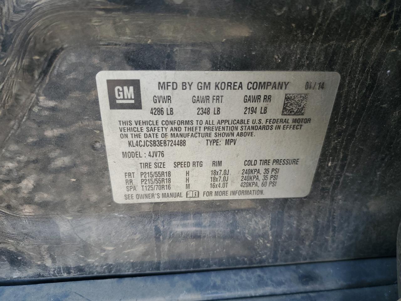 VIN KL4CJCSB3EB724488 2014 BUICK ENCORE no.12