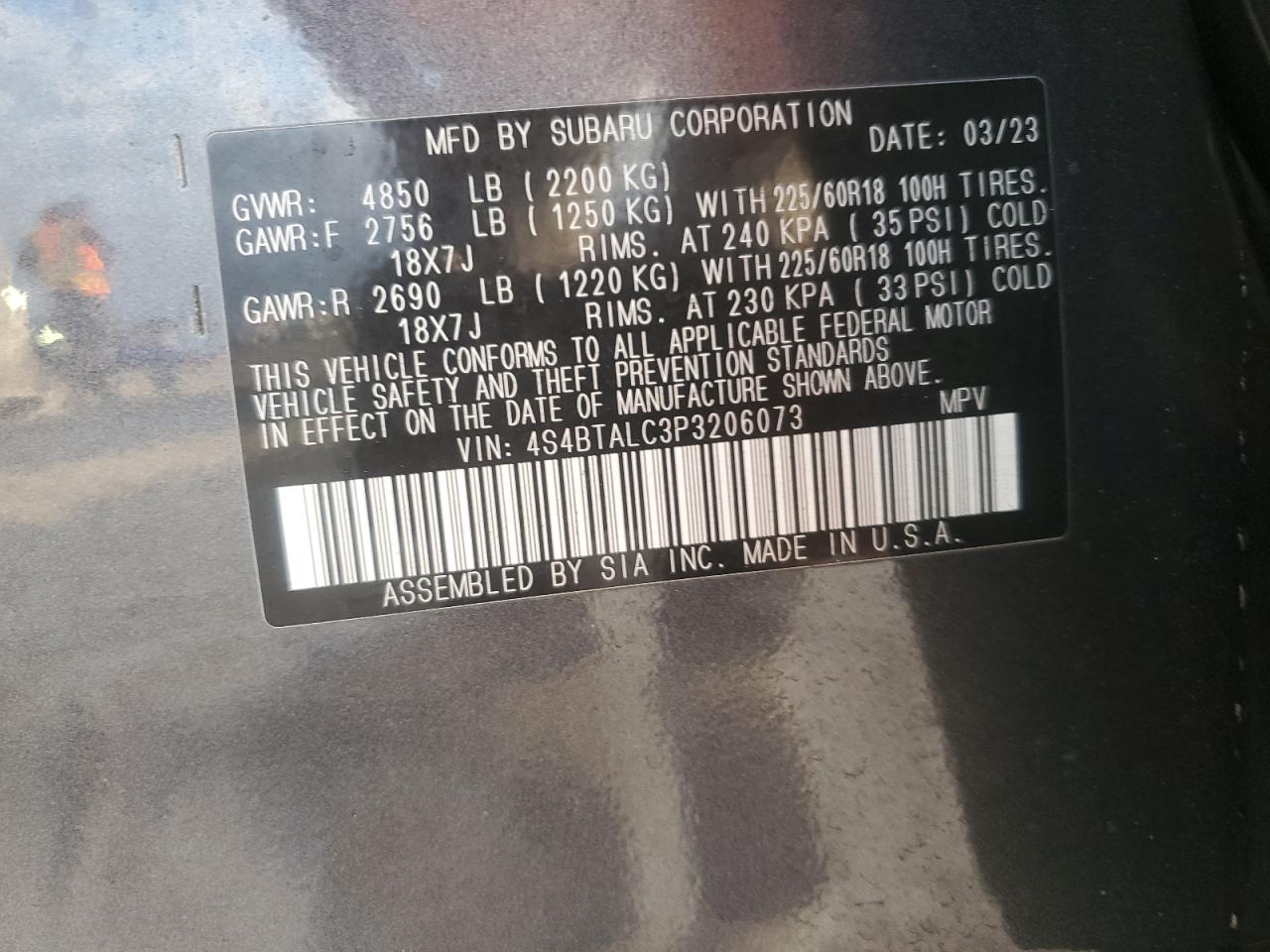 2023 Subaru Outback Onyx Edition VIN: 4S4BTALC3P3206073 Lot: 89340945