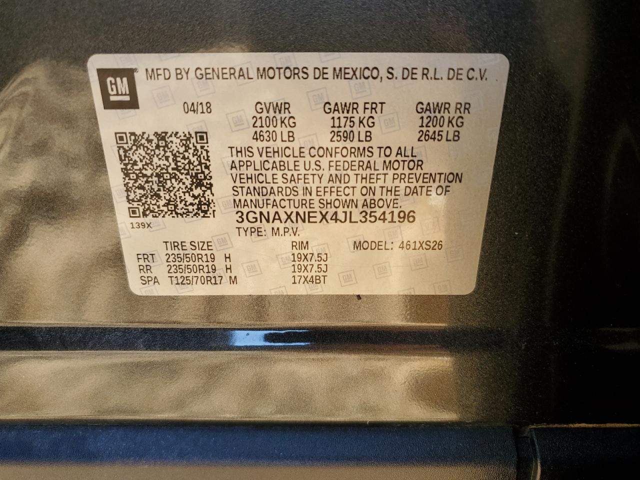 3GNAXNEX4JL354196 CHEVROLET EQUINOX 2018