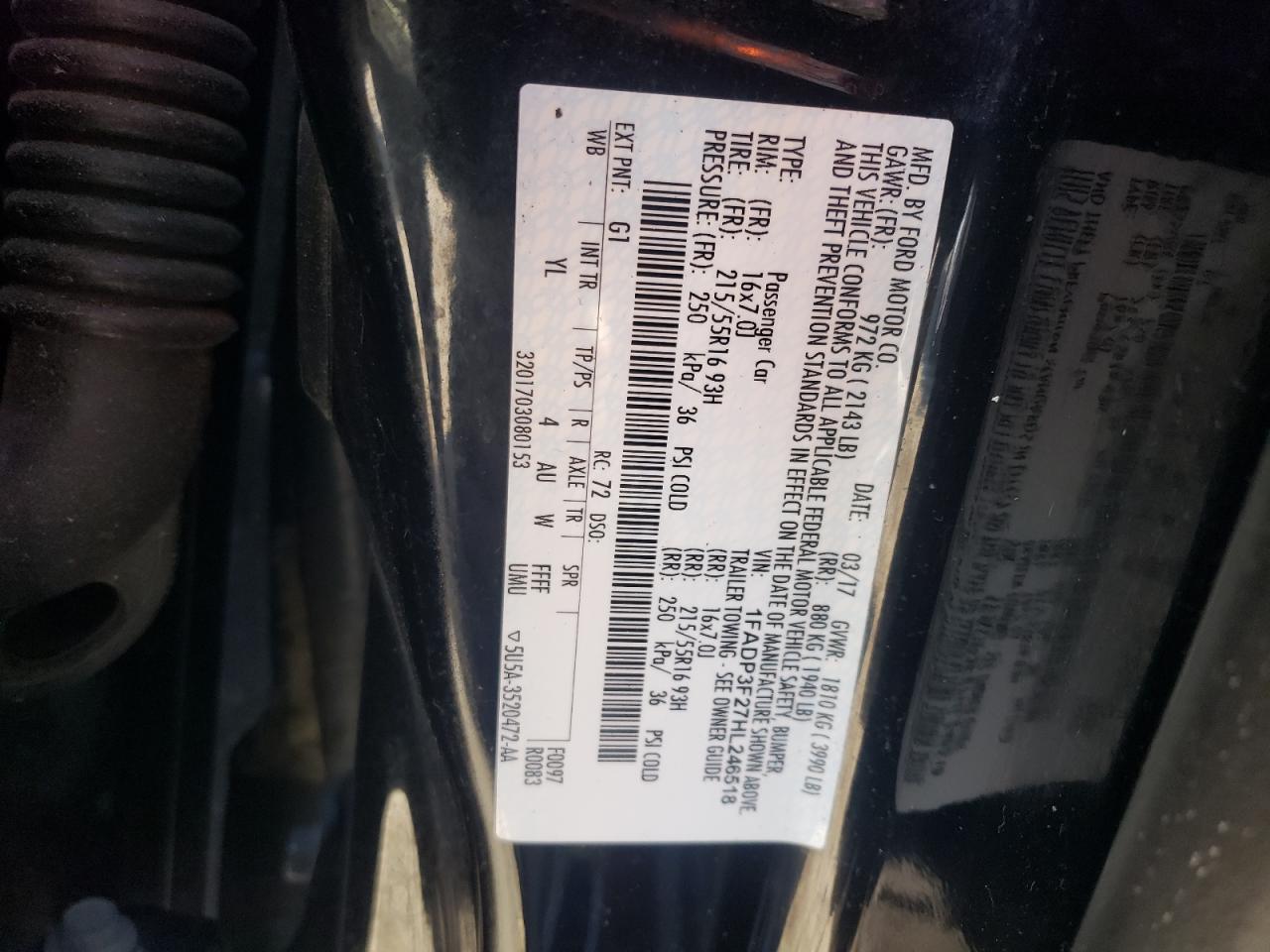 1FADP3F27HL246518 FORD FOCUS 2017