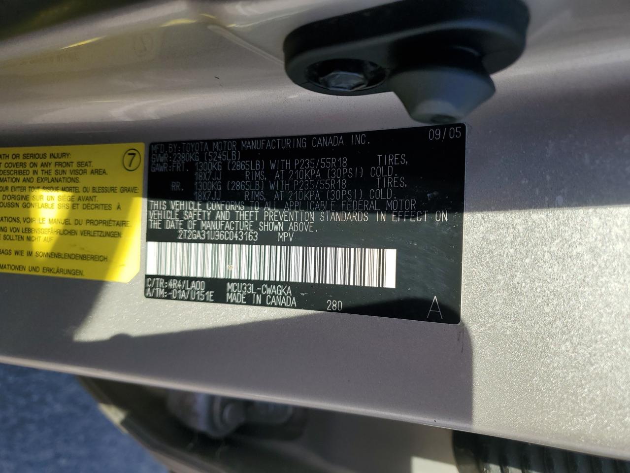 2006 Lexus Rx 330 VIN: 2T2GA31U96C043163 Lot: 88142995