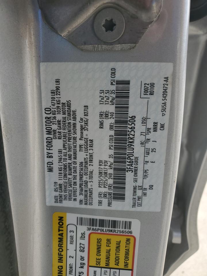 3FA6P0LU9KR256506 FORD FUSION 2019