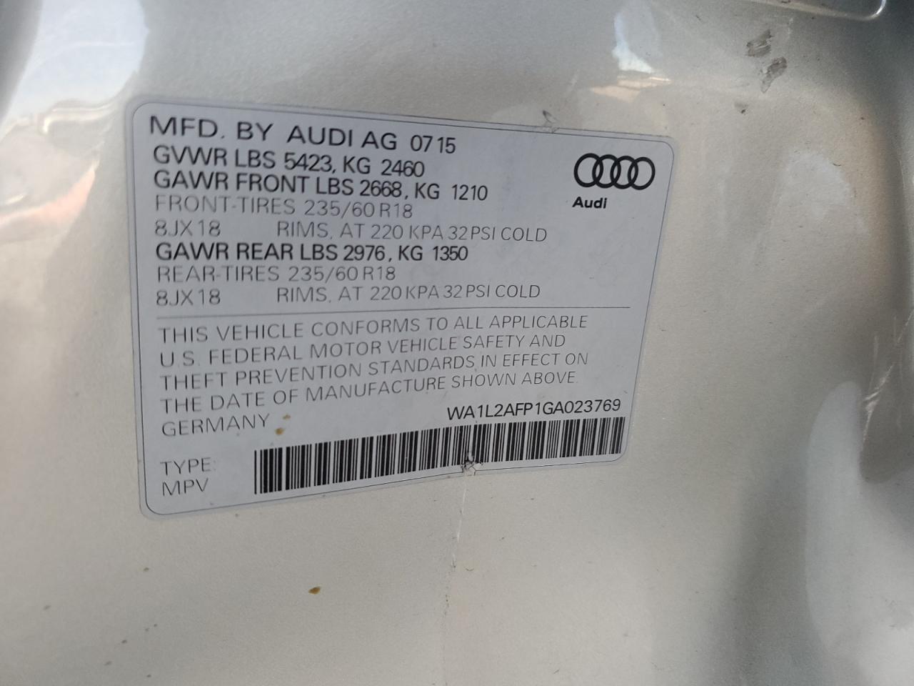 VIN WA1L2AFP1GA023769 2016 AUDI Q5 no.14