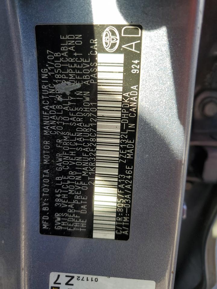 2008 Toyota Corolla Matrix Xr VIN: 2T1KR32E28C712701 Lot: 88266965