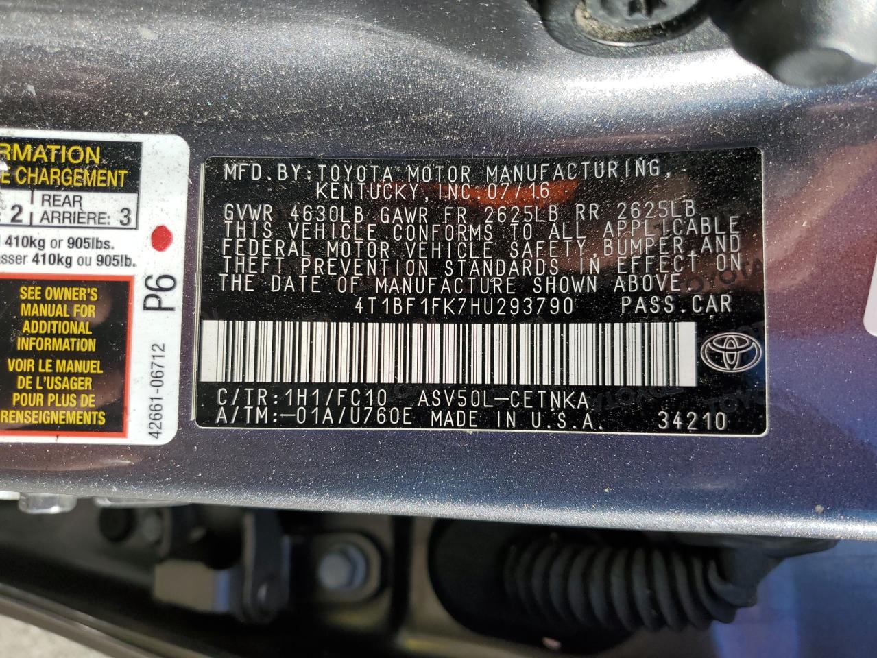 VIN 4T1BF1FK7HU293790 2017 TOYOTA CAMRY no.12