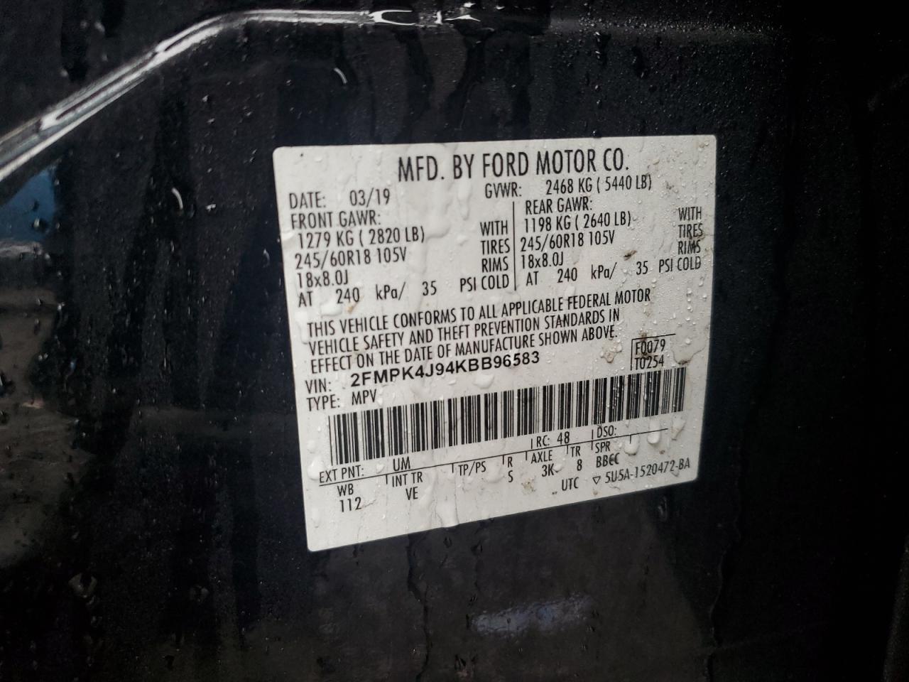 2FMPK4J94KBB96583 FORD EDGE 2019
