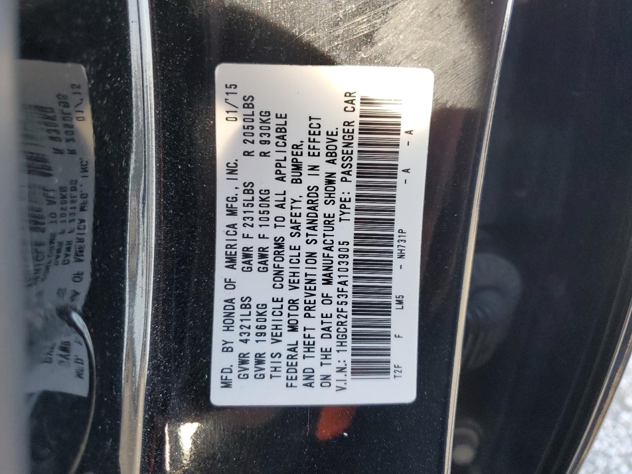 VIN 1HGCR2F53FA103905 2015 HONDA ACCORD no.12