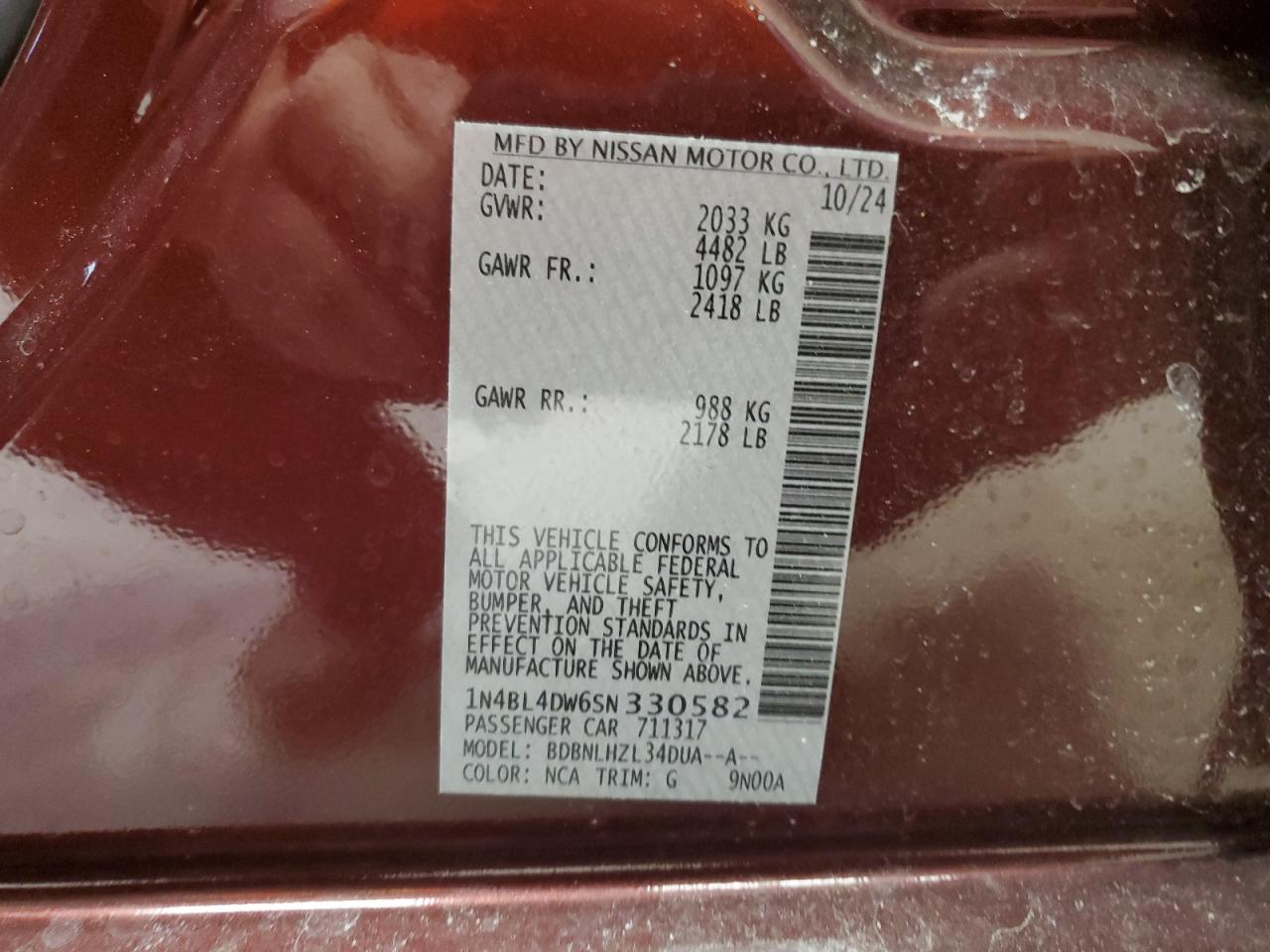 1N4BL4DW6SN330582 NISSAN ALTIMA 2025