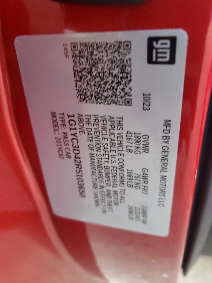 2024 Chevrolet Corvette Stingray 3Lt VIN: 1G1YC3D42R5103650 Lot: 88490715