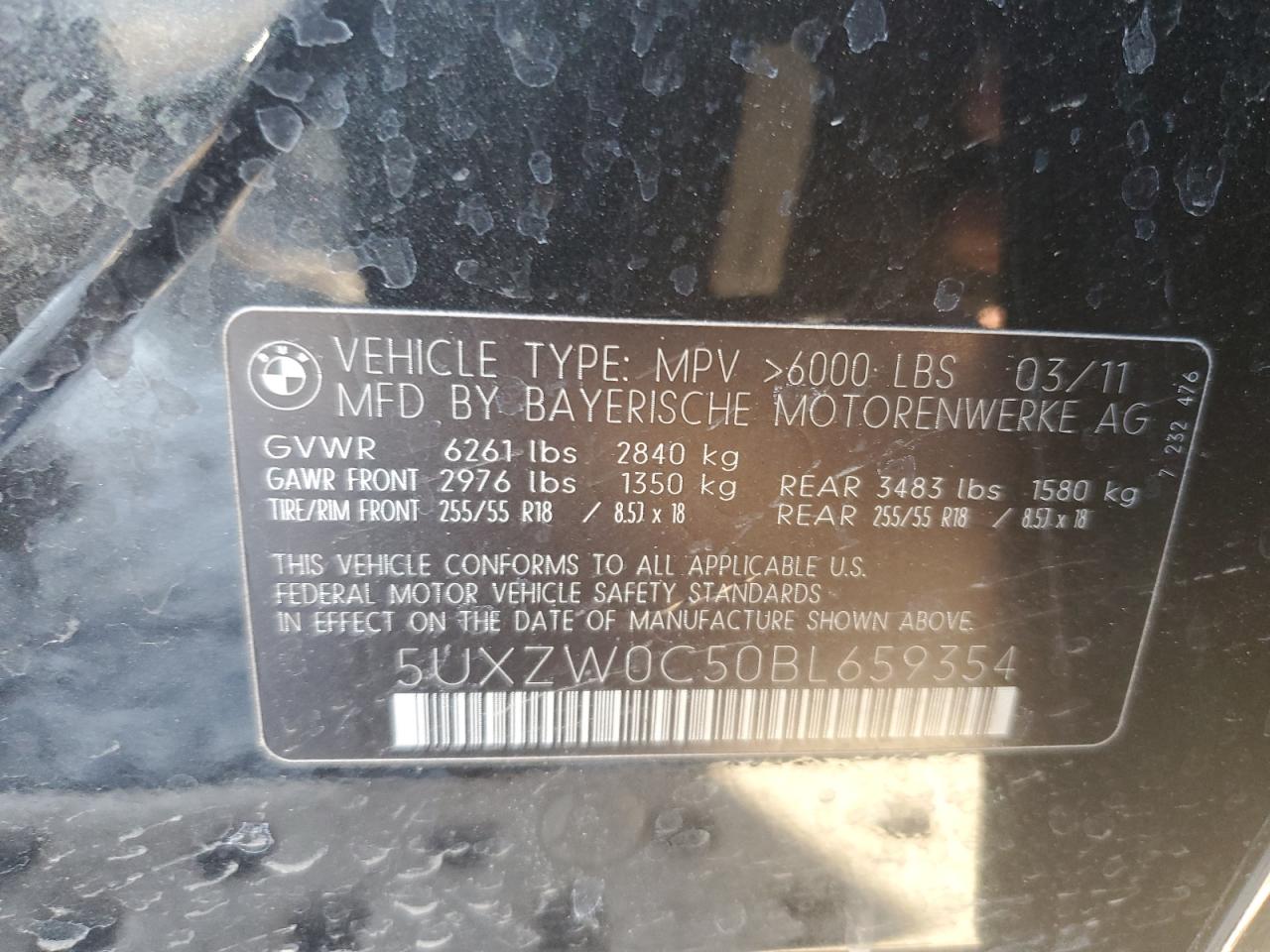 2011 BMW X5 VIN: 5UXZW0C508L659354 Lot: 42233595