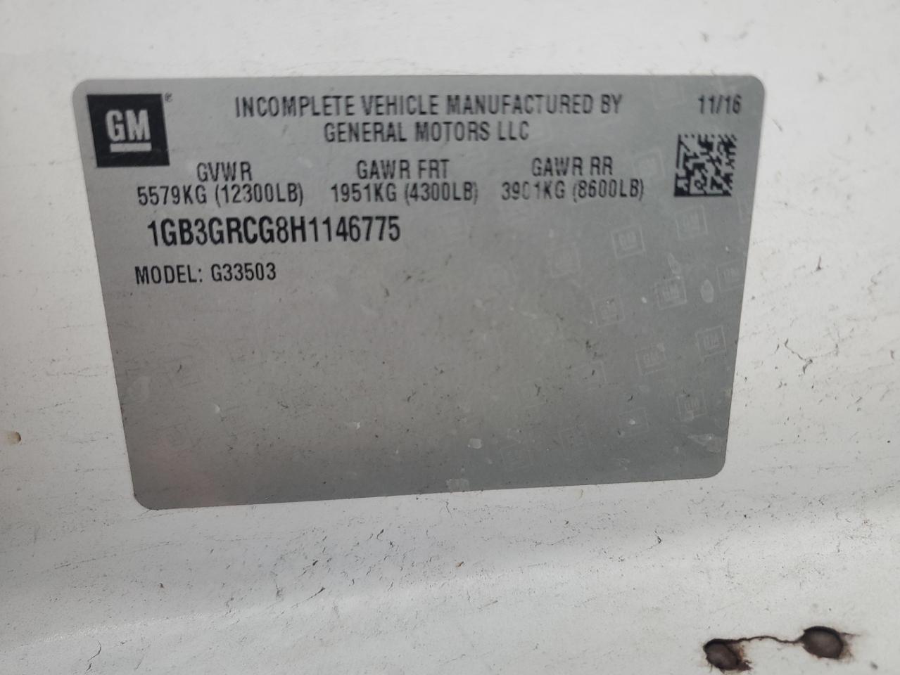 1GB3GRCG8H1146775 CHEVROLET EXPRESS 2017
