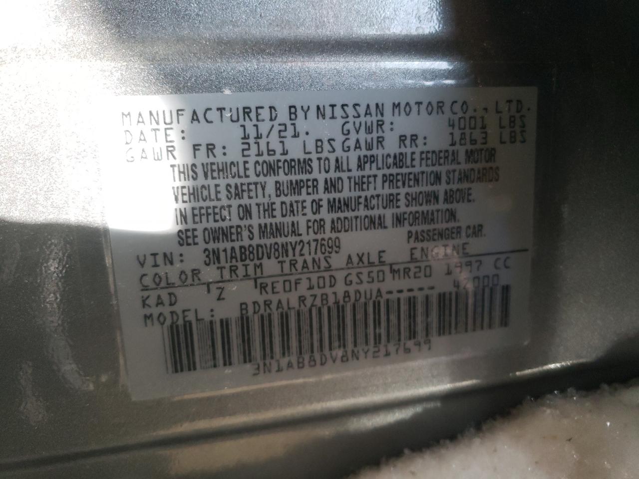 3N1AB8DV8NY217699 NISSAN SENTRA 2022