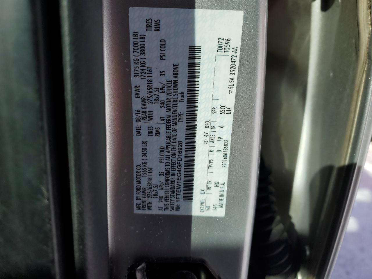 1FTEW1EG4GFD16928 FORD F-150 2016