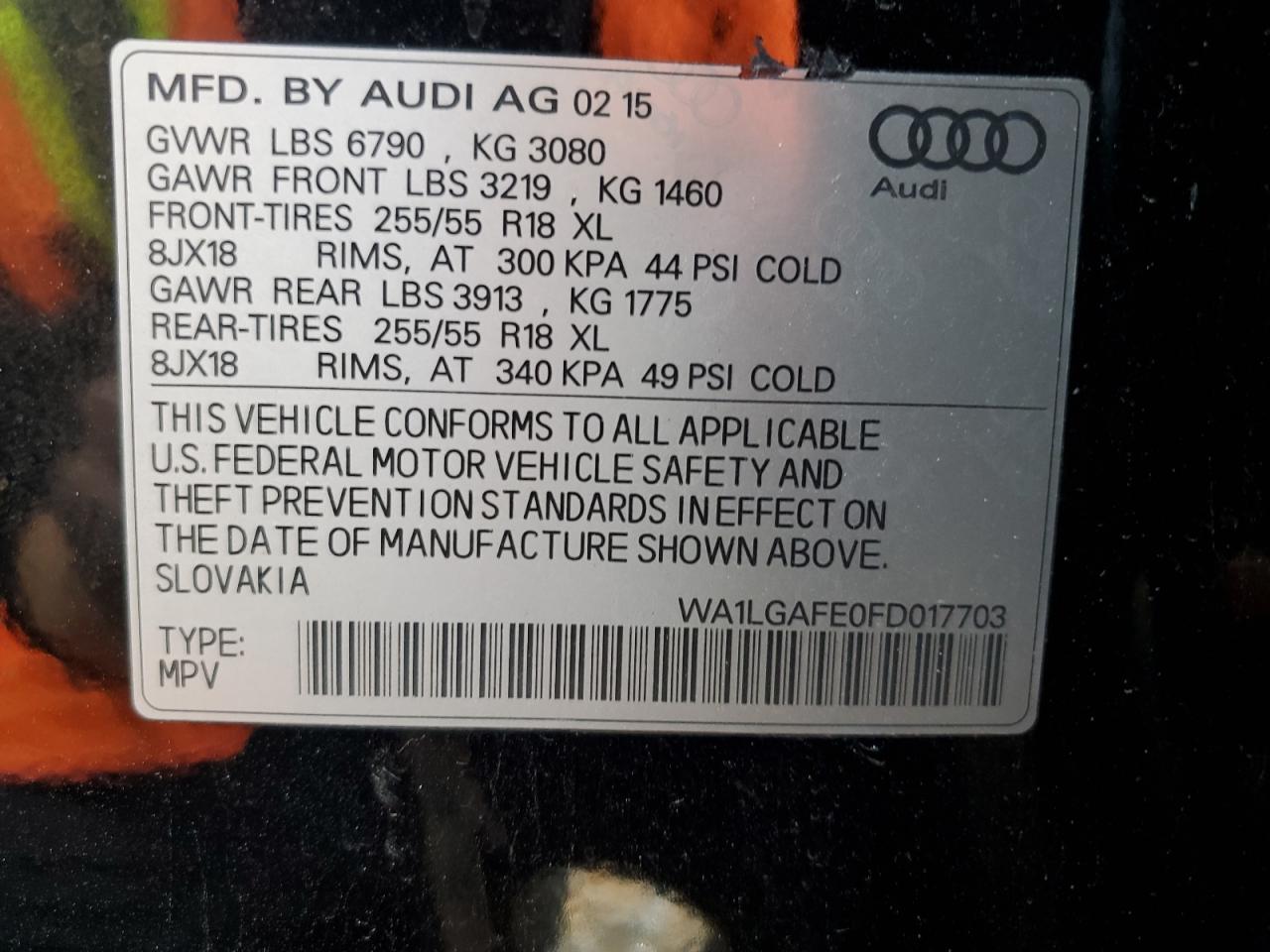 VIN WA1LGAFE0FD017703 2015 AUDI Q7 no.13