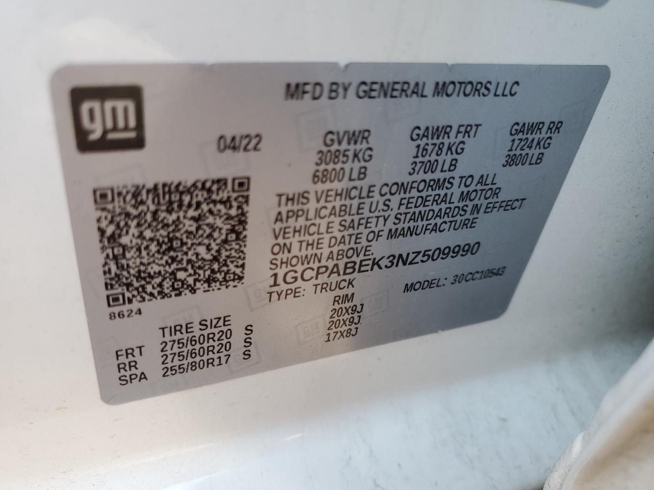 1GCPABEK3NZ509990 CHEVROLET ALL Models 2022