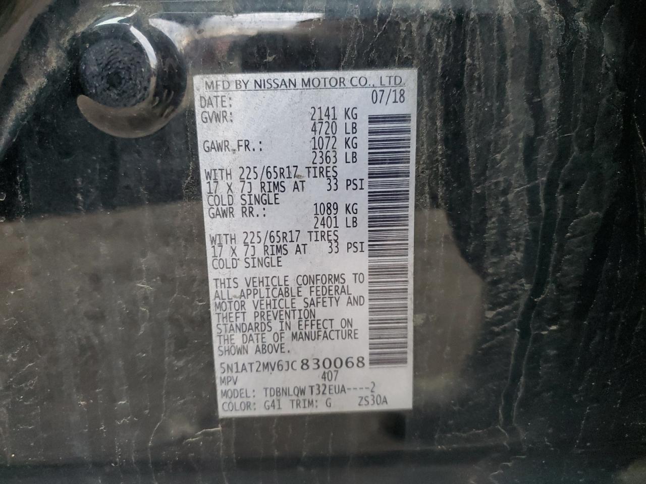 5N1AT2MV6JC830068 NISSAN ROGUE 2018