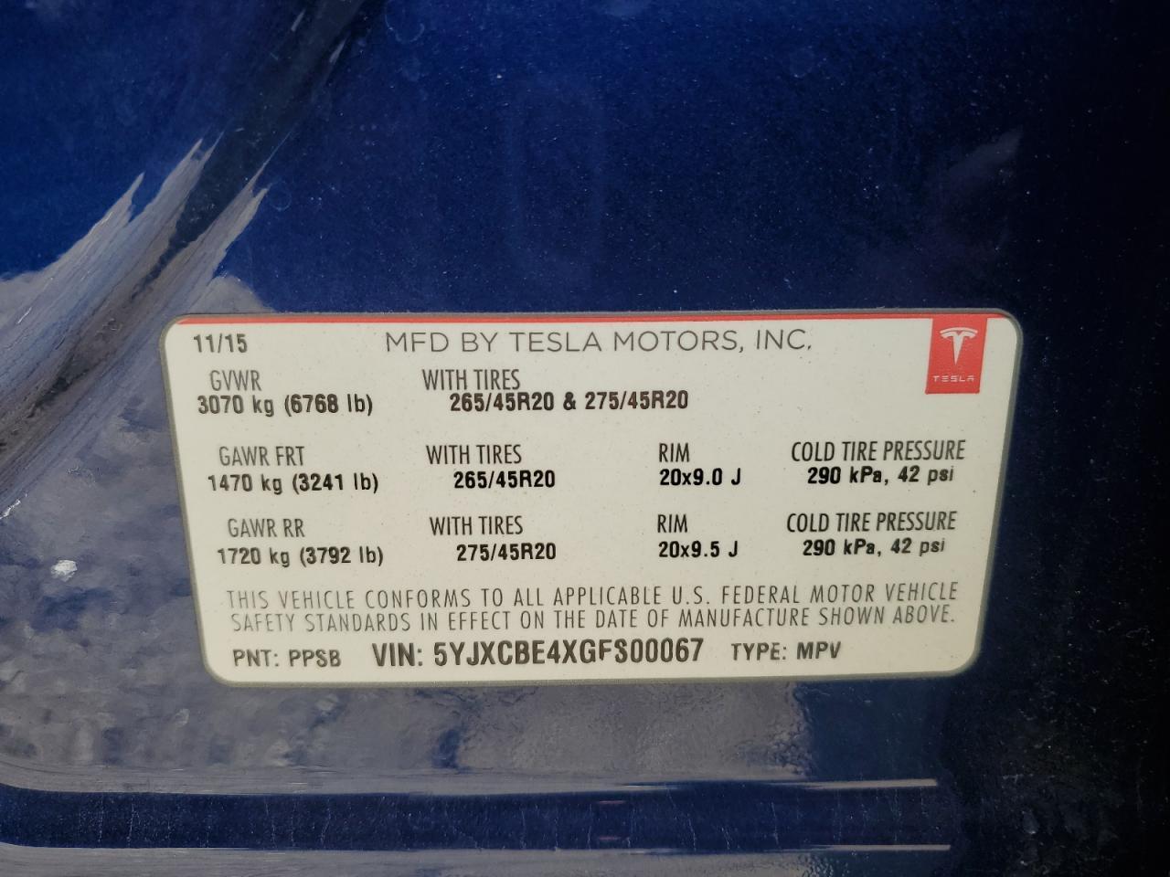 VIN 5YJXCBE4XGFS00067 2016 TESLA MODEL X no.12