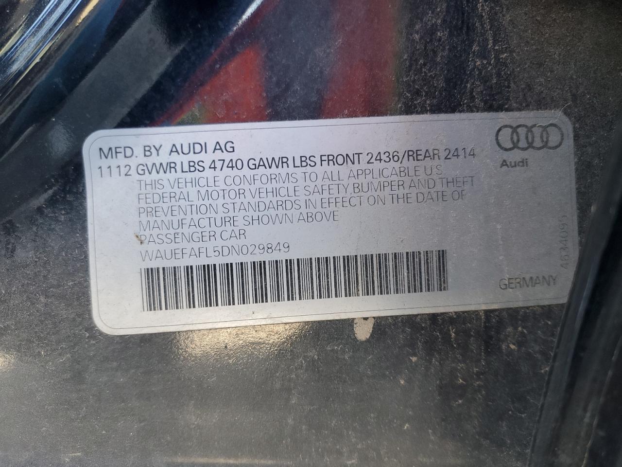 VIN WAUEFAFL5DN029849 2013 AUDI A4 no.12