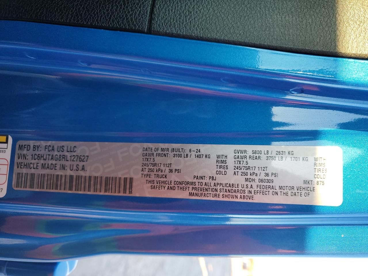 2024 Jeep Gladiator Sport VIN: 1C6HJTAG8RL127627 Lot: 87679635