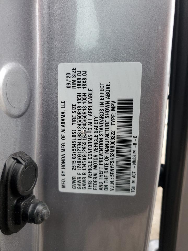5FNYF5H52MB009322 HONDA PILOT 2021