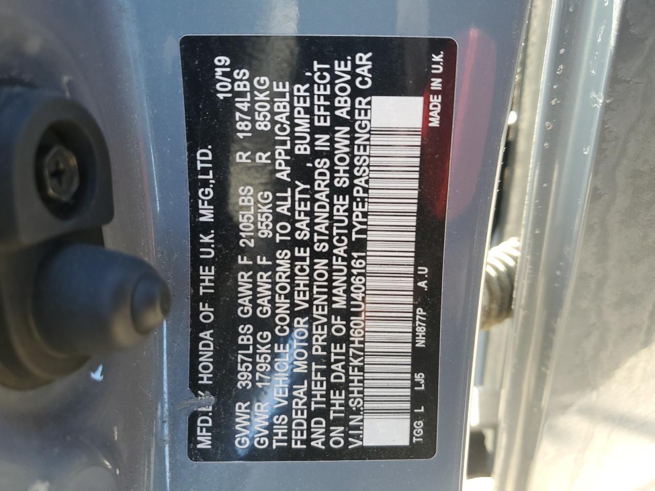 SHHFK7H60LU406161 HONDA CIVIC 2020