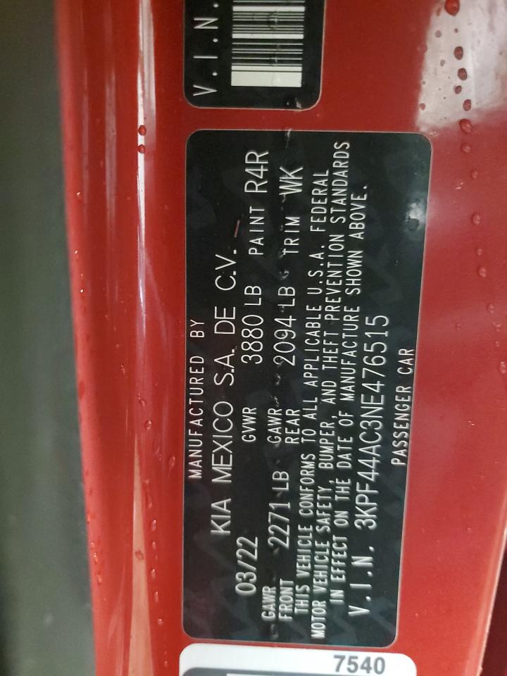 3KPF44AC3NE476515 KIA FORTE 2022