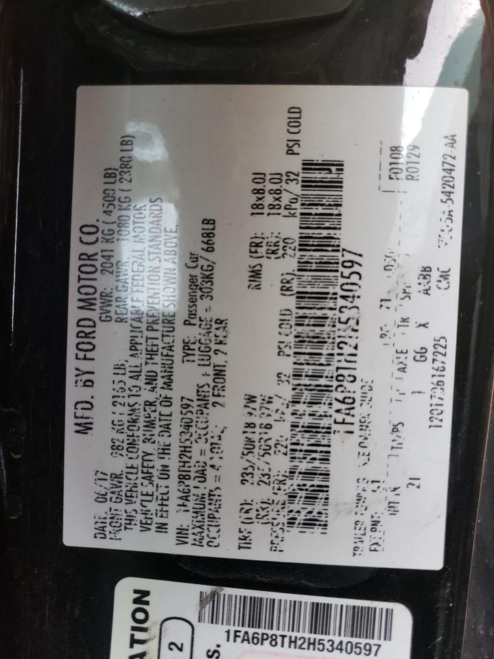 2017 Ford Mustang VIN: 1FA6P8TH2H5340597 Lot: 81547605