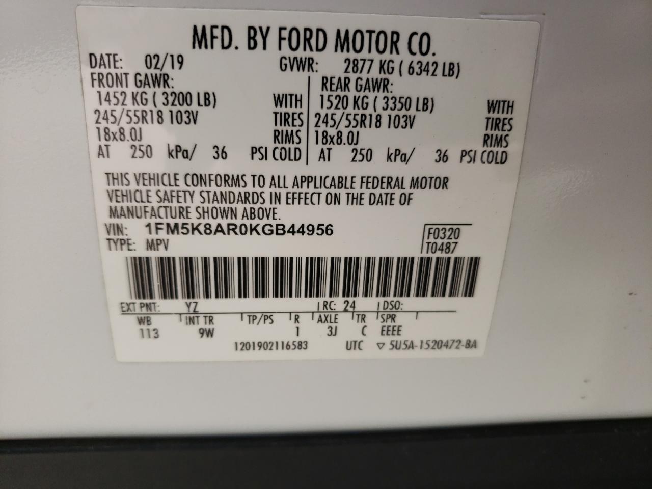 1FM5K8AR0KGB44956 2019 FORD EXPLORER - Image 13