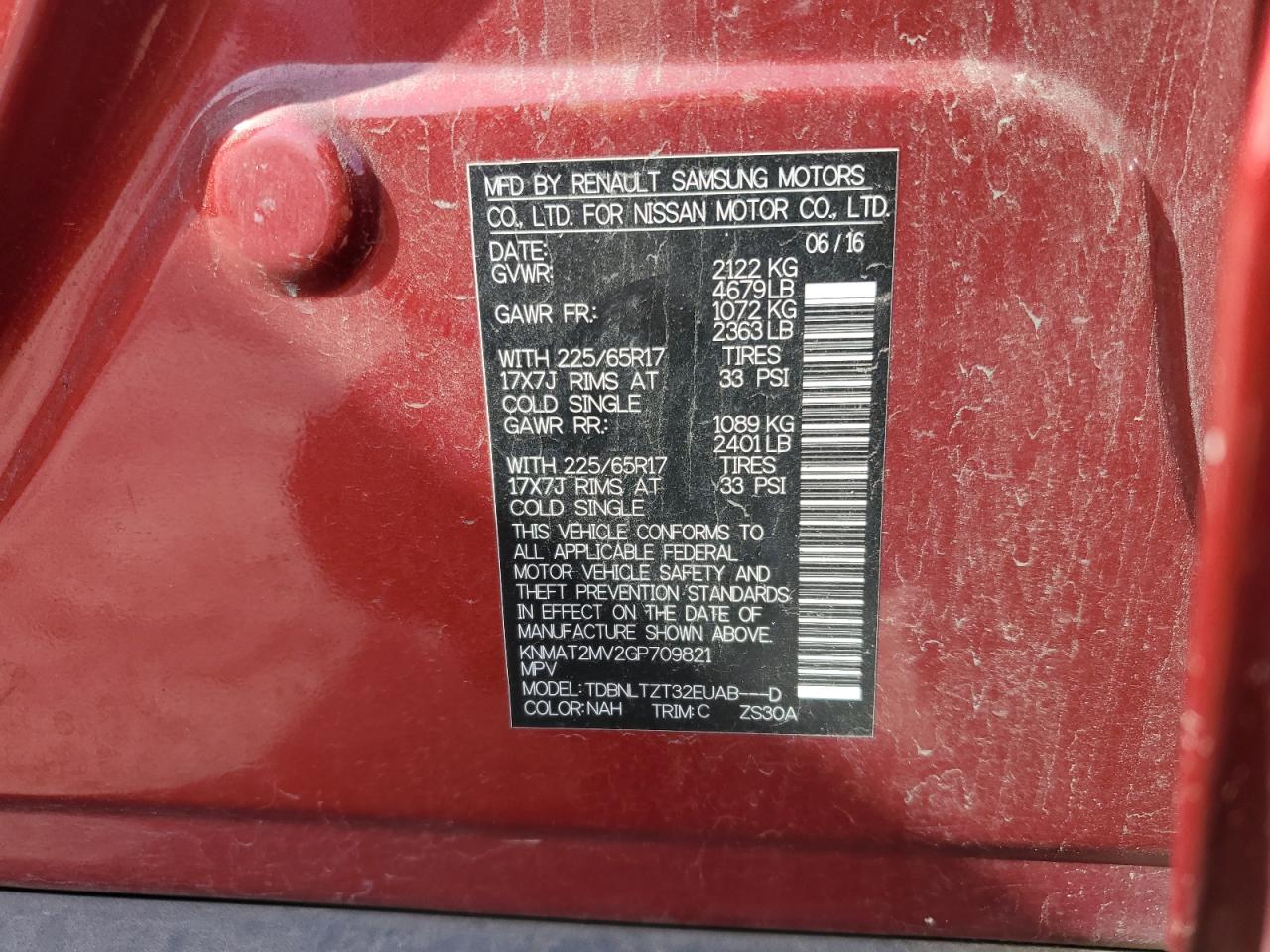 KNMAT2MV2GP709821 NISSAN ROGUE 2016