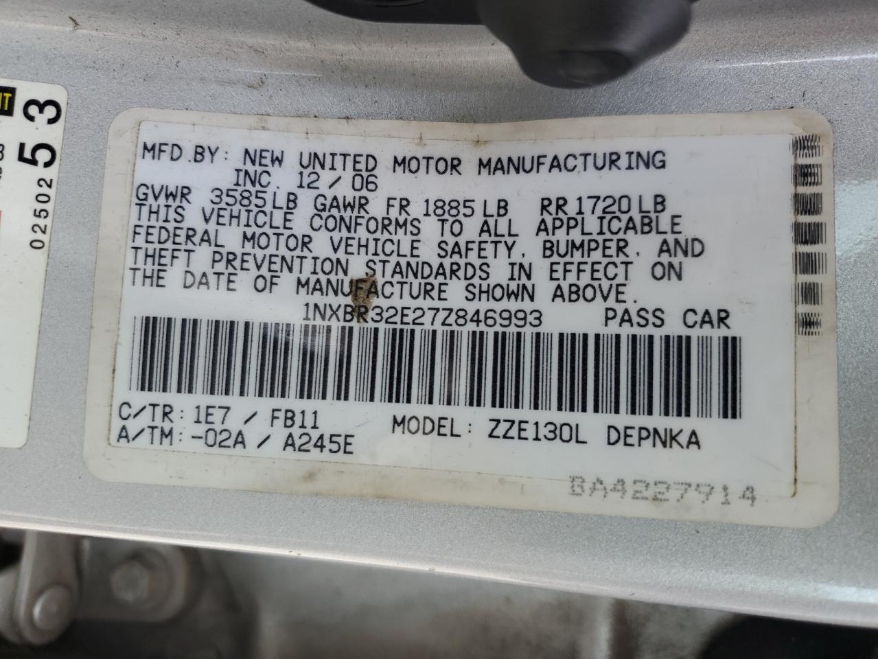 2007 Toyota Corolla Ce VIN: 1NXBR32E27Z864699 Lot: 87734395