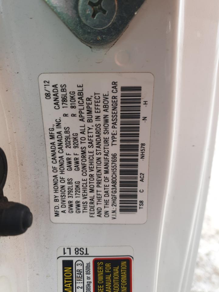 2012 Honda Civic Ex VIN: 2HGFG3A80CH557696 Lot: 41619155