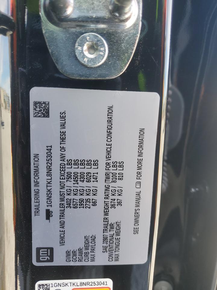 2022 Chevrolet Tahoe K1500 High Country VIN: 1GNSKTKL8NR253041 Lot: 87363684