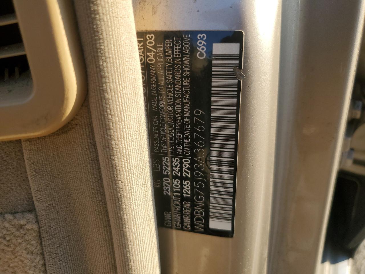 2003 Mercedes-Benz S 500 VIN: WDBNG75J93A367679 Lot: 87928575