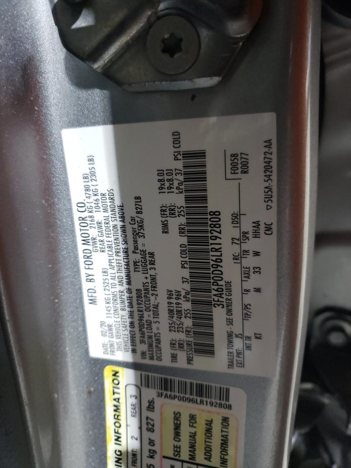 2020 Ford Fusion Titanium VIN: 3FA6P0D96LR192808 Lot: 89186475