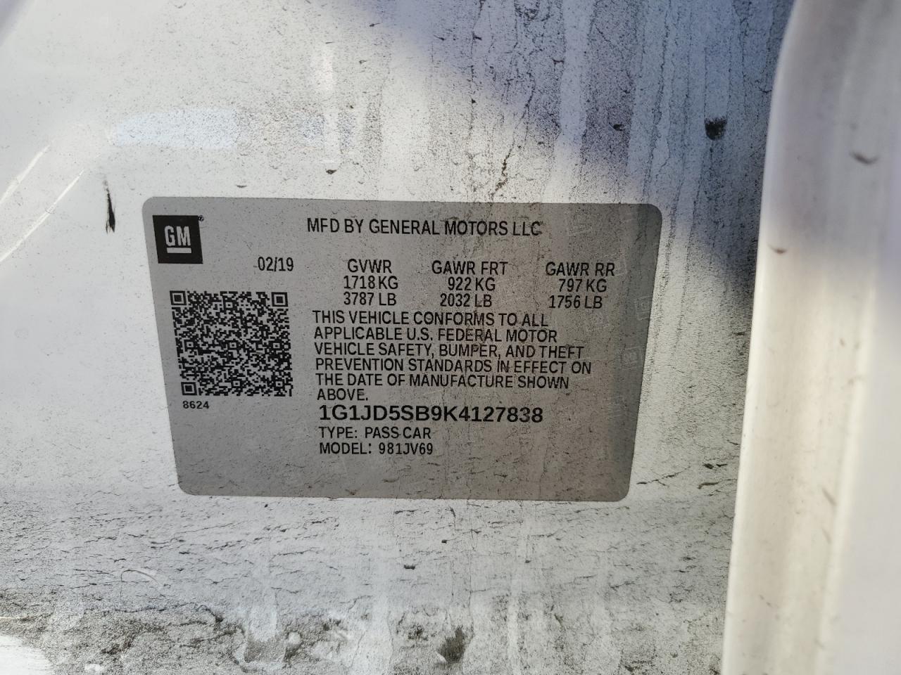 1G1JD5SB9K4127838 CHEVROLET SONIC 2019