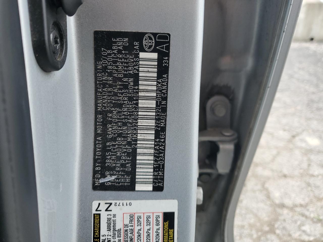 2008 Toyota Corolla Matrix Xr VIN: 2T1KR32E08C711014 Lot: 87387394