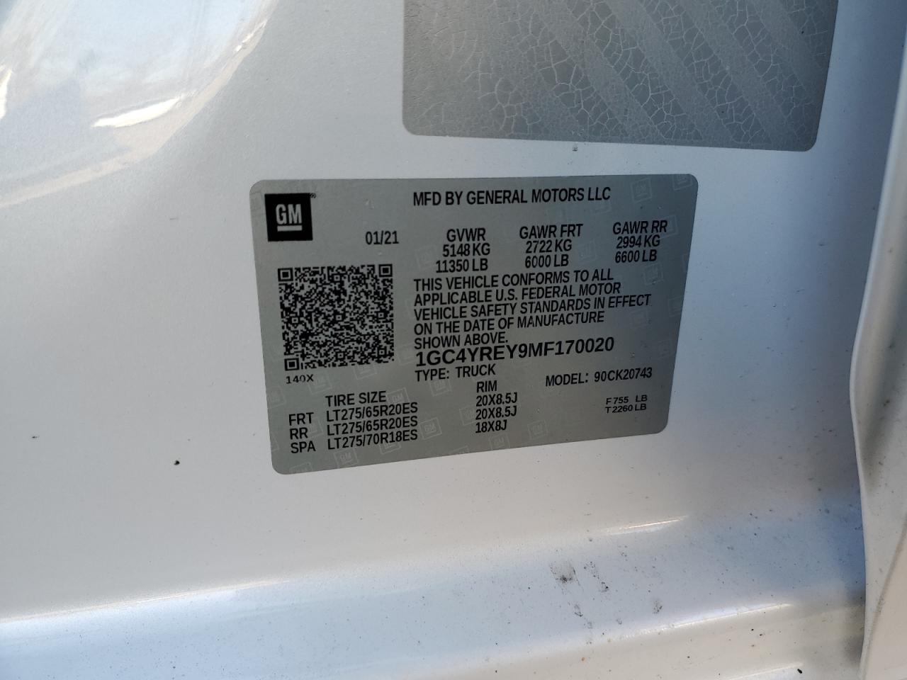 1GC4YREY9MF170020 CHEVROLET ALL Models 2021