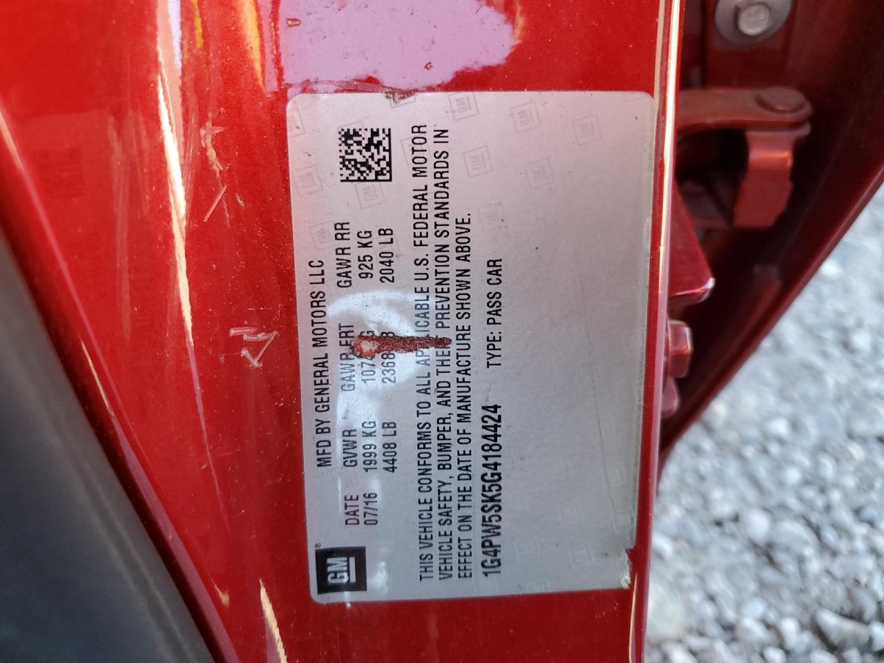 2016 Buick Verano Sport Touring VIN: 1G4PW5SK5G4184424 Lot: 86540784