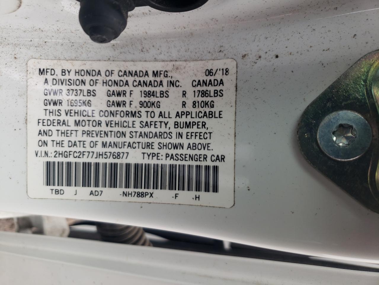 2HGFC2F77JH576877 HONDA CIVIC 2018