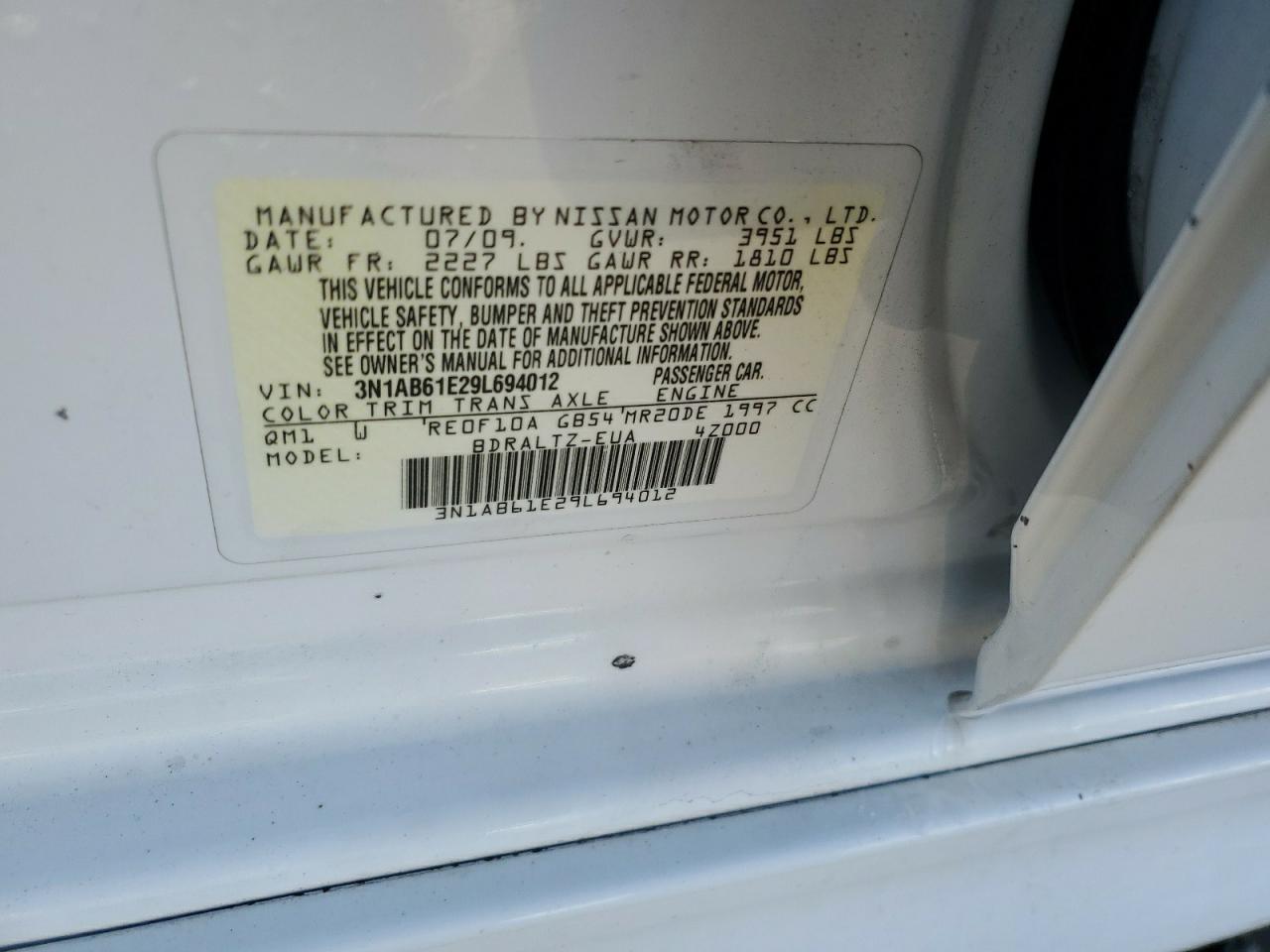 2009 Nissan Sentra 2.0 VIN: 3N1AB61E29L694012 Lot: 41537205