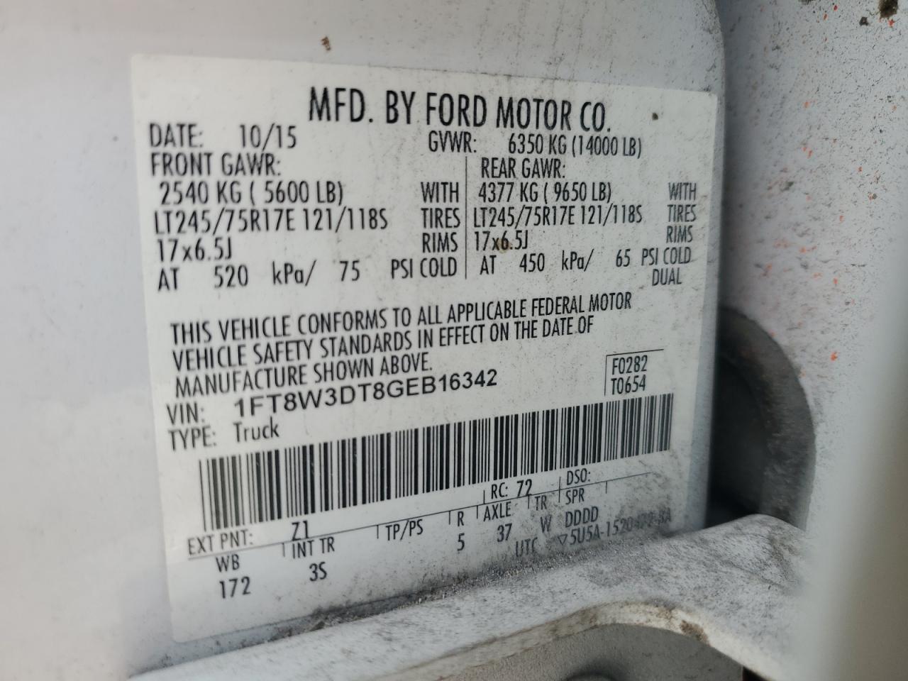 VIN 1FT8W3DT8GEB16342 2016 FORD F350 no.12