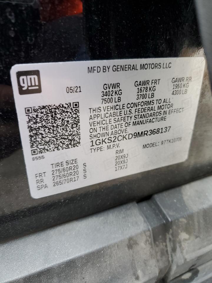 2021 GMC Yukon At4 VIN: 1GKS2CKD9MR368137 Lot: 87809795