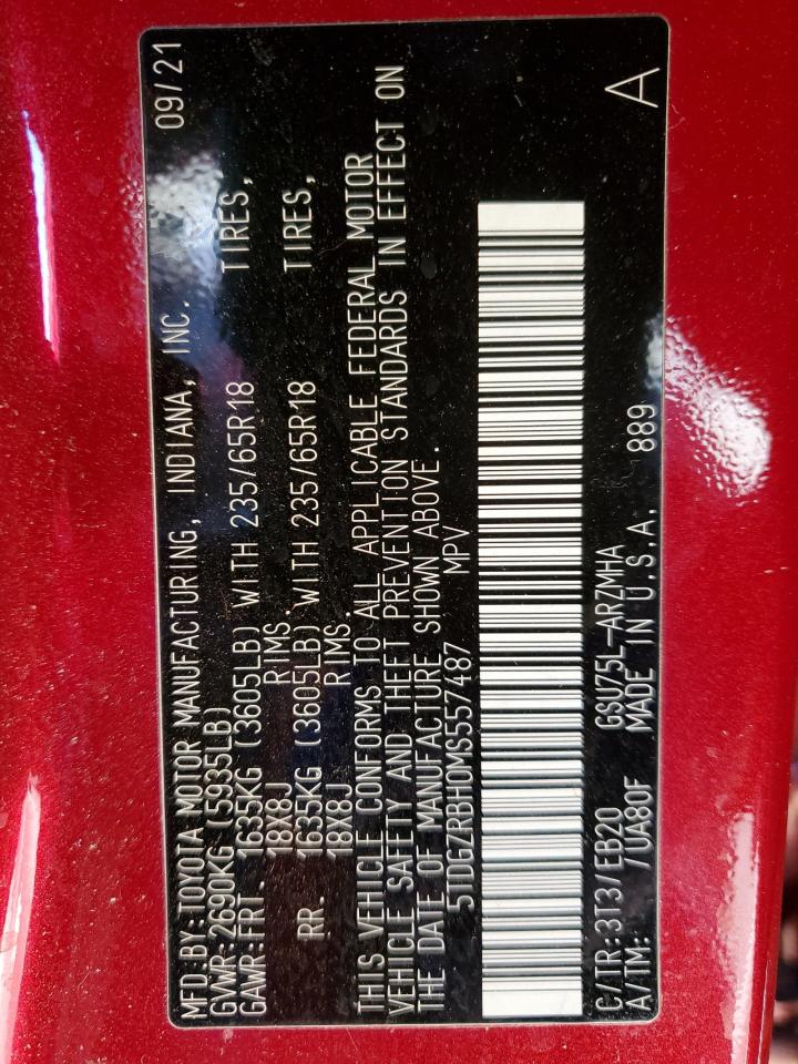 5TDGZRBH0MS557487 TOYOTA HIGHLANDER 2021