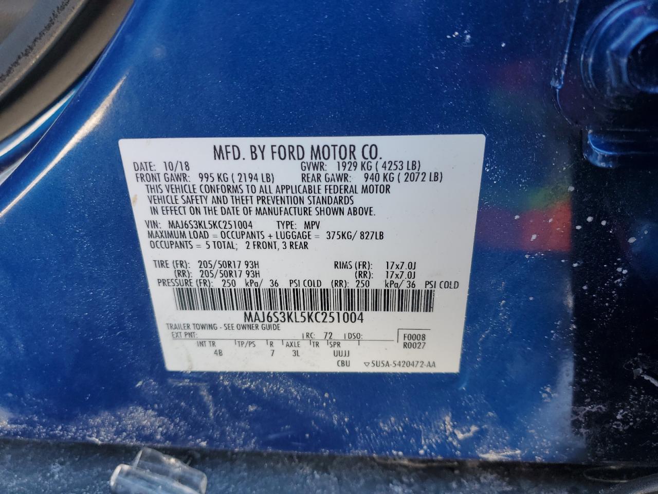 MAJ6S3KL5KC251004 FORD ECOSPORT 2019