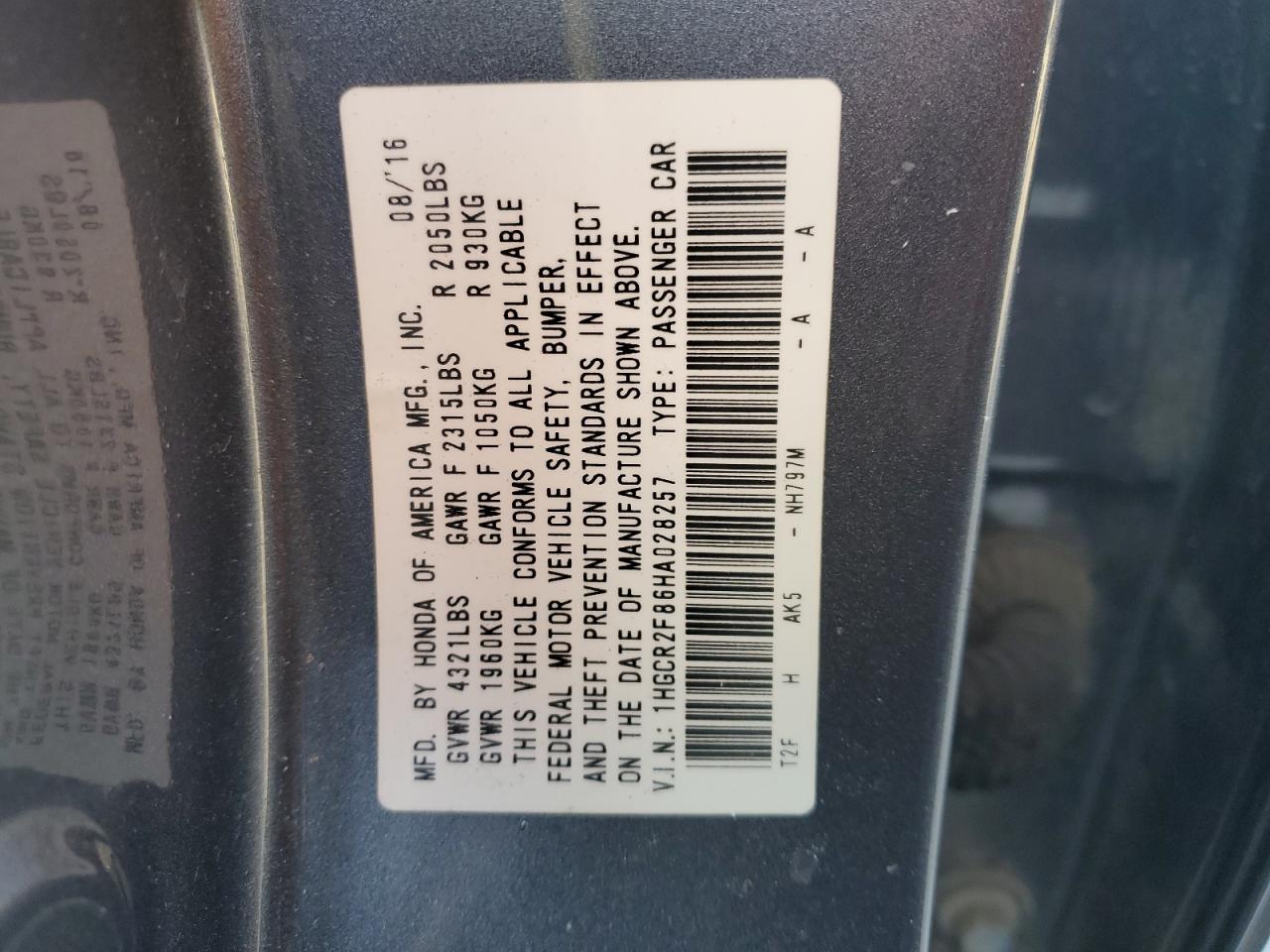 VIN 1HGCR2F86HA028257 2017 HONDA ACCORD no.13