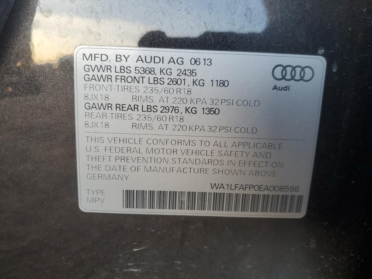 2014 Audi Q5 Premium Plus VIN: WA1LFAFP0EA008598 Lot: 86944654