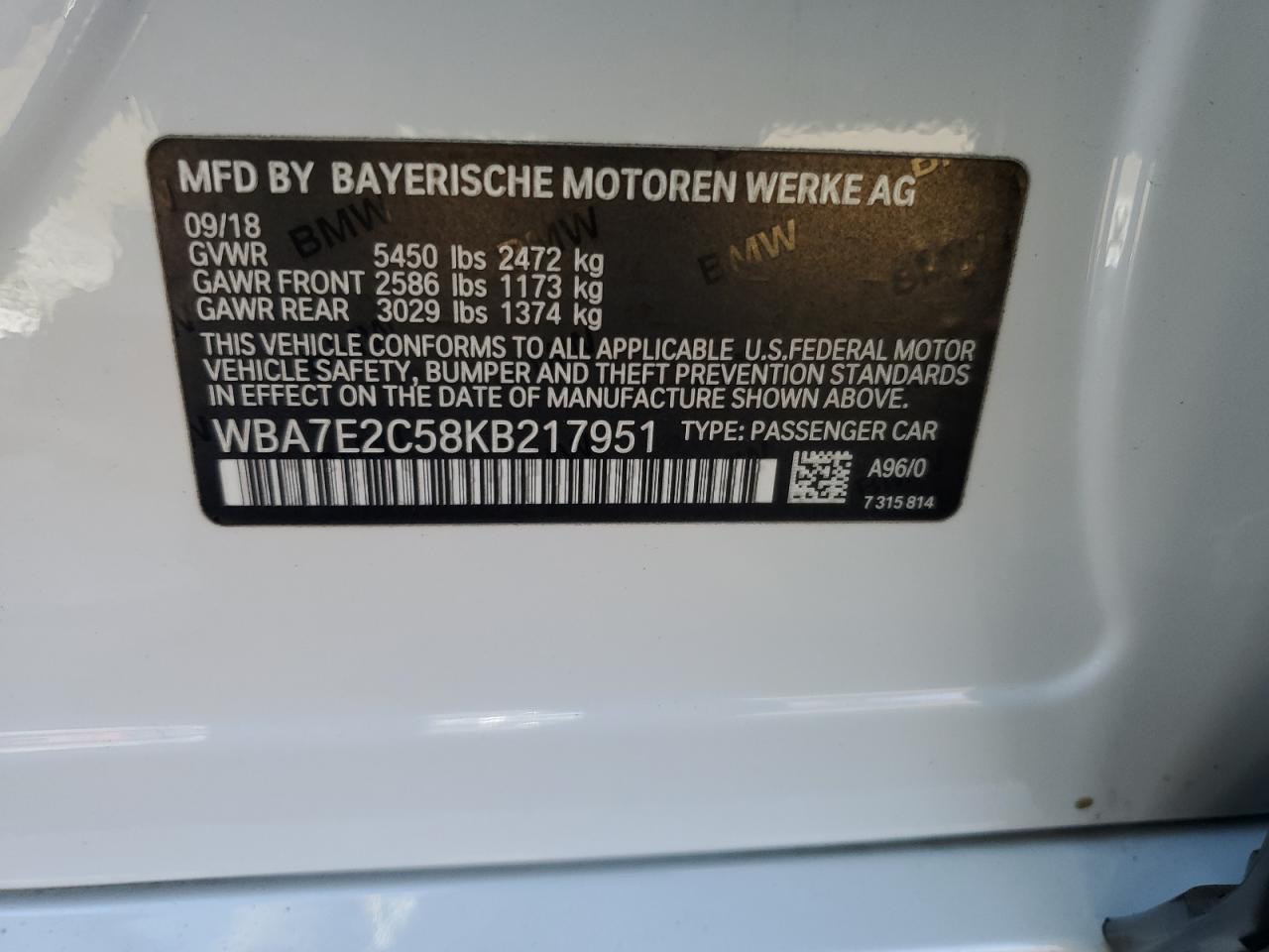 VIN WBA7E2C58KB217951 2019 BMW 7 SERIES no.13