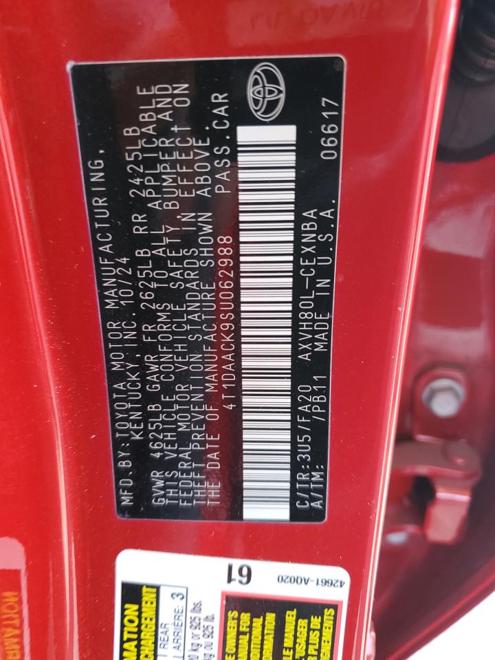 4T1DAACK9SU062988 TOYOTA CAMRY 2025