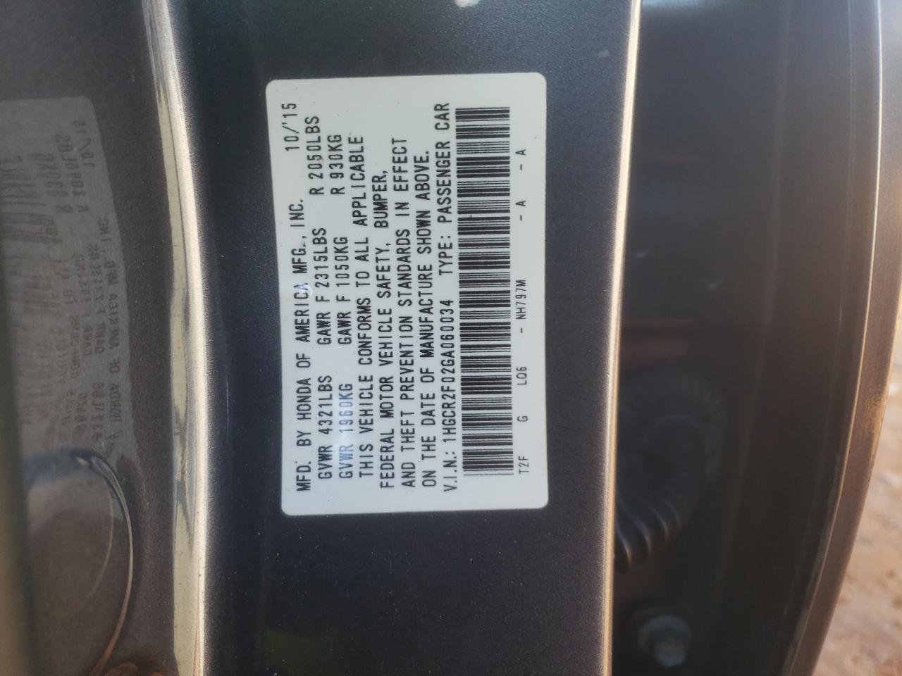 1HGCR2F02GA060034 HONDA ACCORD 2016