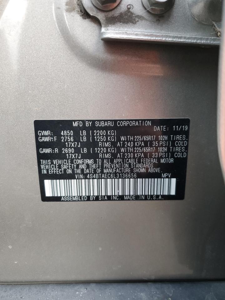 2020 Subaru Outback Premium VIN: 4S4BTAEC6L3136656 Lot: 87283464